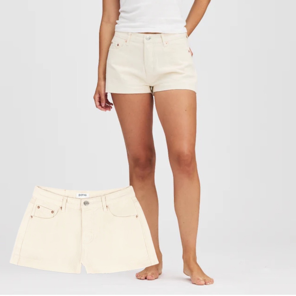 Parke denim mini shorts in cream